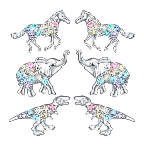 3 Pairs Horse Elephant Stud Earrings for Women,Dinosaur T-Rex Earrings Gifts Jewelry for Girls (Horse Elephant Trex 3) 3 Pairs Horse Elephant Stud Earrings for Women,Dinosaur T-Rex Earrings Gifts Jewelry for Girls (Horse Elephant Trex 3)