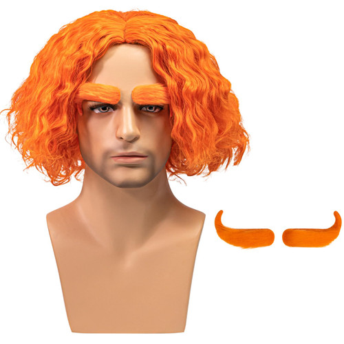 Fenspeed Orange Wig Orange Cosplay Wig for Halloween Mad Wig Orange Curly Wig for Men Short Orange Costume Wig for Party (with Eyebrow)