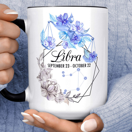 Libra Zodiac Sign Mug | Watercolor Scales Horoscope September October Birthday Gift Constellation Ceramic Cup | Microwave Dishwasher Safe