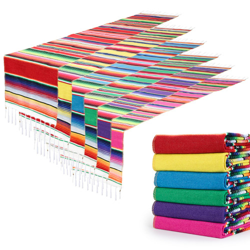 Mulbozy 6 Pack Mexican Table Runner 14 x 84 Inches Mexican Serape Table Runner for Mexican Theme Party, Cinco de Mayo Fiesta Party Home Decoration Mulbozy 6 Pack Mexican Table Runner 14 x 84 Inches Mexican Serape Table Runner for Mexican Theme Party, Cinco de Mayo Fiesta Party Home Decoration