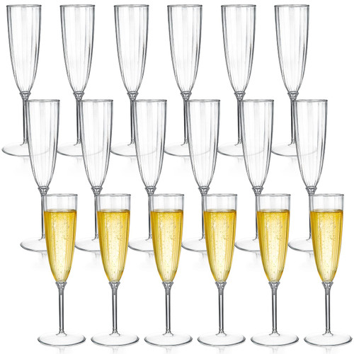 Tosnail 18 Pack 6 Oz Plastic Champagne Flutes Champagne Glasses, Disposable Plastic Wine Glasses, Clear Plastic Wine Cups, Tall Drinking Cups for Parties