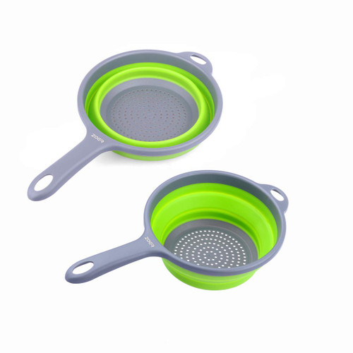 ZOER Kitchen Foldable Pasta Strainers,Collapsible Colanders with Handles,Space-Saver Folding Silicone Strainers Colander,Capacity of 2 quart (Green and Green)