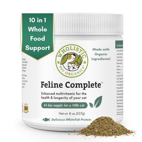 Wholistic Pet Organics Feline Complete: Cat Multivitamins Powder - 8 oz - Cat Probiotics for Indoor Cats - Immune Support Supplement for Cats - Essential Vitamins and Supplement for Cats Skin & Coat