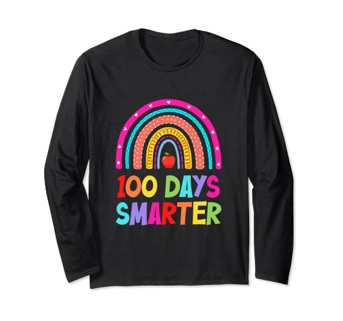 100 Days Smarter Rainbow Happy 100th Day Of School Long Sleeve T-Shirt