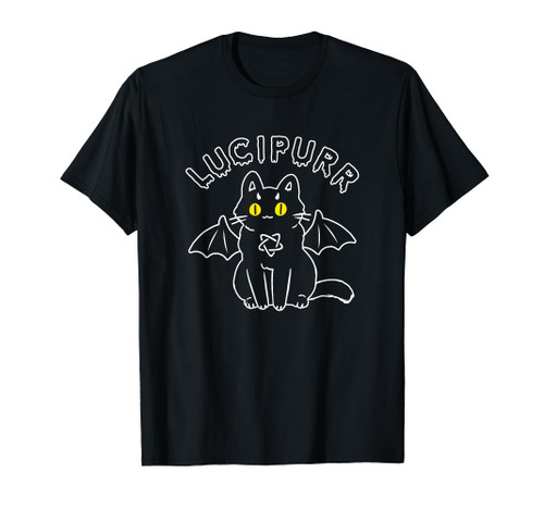 Lucipurr Cute Vampire Goth Cat With Pentagram And Bat Wings T-Shirt