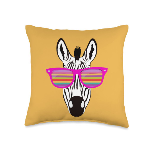 Cute zebras and colored sunglasses Zebra with Colored Sunglasses, Funny Animals Throw Pillow, 16x16, Multicolor