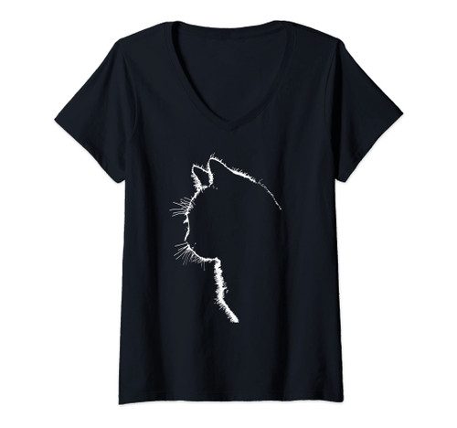 Womens Cat apparel women with Cat Illustration V-Neck T-Shirt