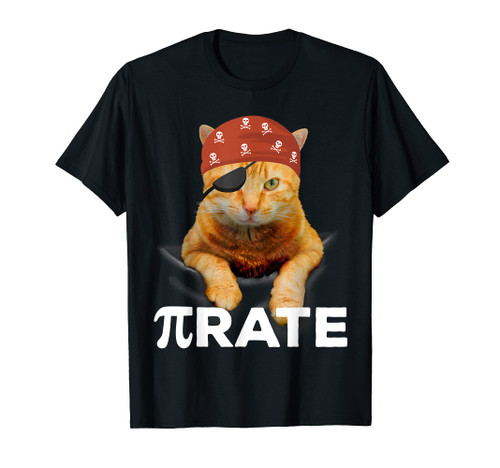 Happy PI Day 3.14 Pi Symbol Cat Pirate T-Shirt