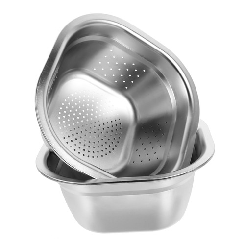 MAGICLULU 1 Set Stainless Steel Drain Basket Filter Rice Fruitmesh Strainer Colander with Basin Strainer Basket Rice Colander Vegetable Drain Basket Kitchen Supply Clean Sieve