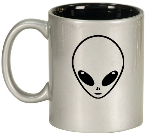 Daylor Alien Head Ceramic Coffee Mug Tea Cup Gift for Her, Him, Friend, Coworker, Wife, Husband (11oz Silver)