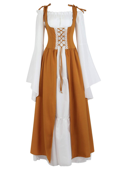 frawirshau Renaissance Costume Women Irish Over Dress and Chemise Ginger 2XL