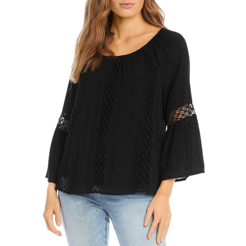 Karen Kane Women's Lace Trim Top, Black, XS