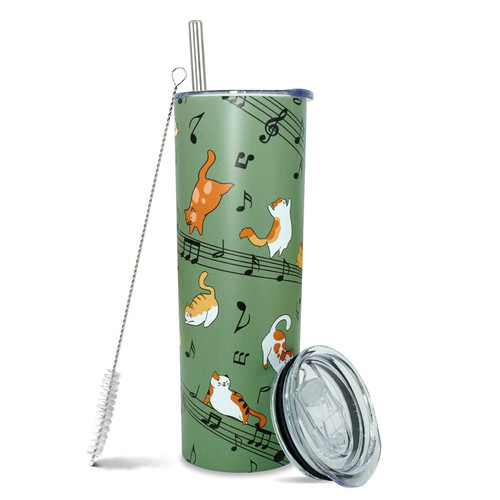 Cat Tumbler,Music Coffee Mug-Orange Cat Gifts for Cat Lovers,Music Gifts for Musicians,Music Teacher Gifts-Orange Cat Ornament-Music Note-Cat Piano,Cat things-Musical Cat Cup,Cat Coffee Mugs