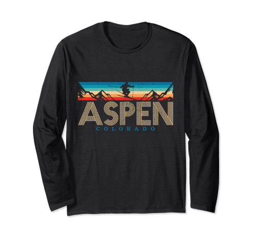 Aspen Colorado Ski - Vintage Souvenir Mountain Skiing Gift Long Sleeve T-Shirt