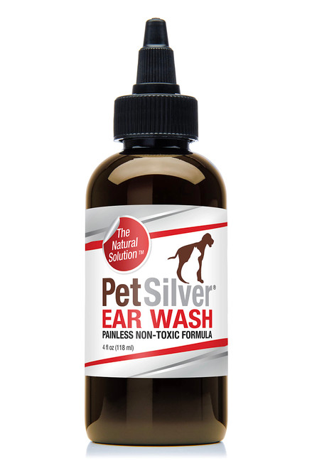 PetSilver Natural Ear Wash with Chelated Silver - NOT colloidal Silver, Dog & Cat Ear Cleaner and Treatment, Non-Prescription Dog Ear Cleaning Solution, Easy to Use, Made in USA, 4 oz.