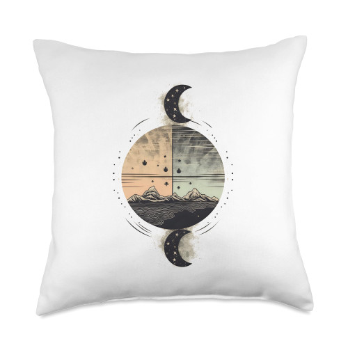 Moon Phase Elemental Force Mystic Moon Gifts Phases Ebb and Flow Tide Lunar Cycle Mystical Moon Throw Pillow, 18x18, Multicolor