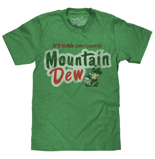 Tee Luv Men's Mountain Dew T-Shirt - It'll Tickle Your Innards MTN Dew Shirt (Green Heather) (M)