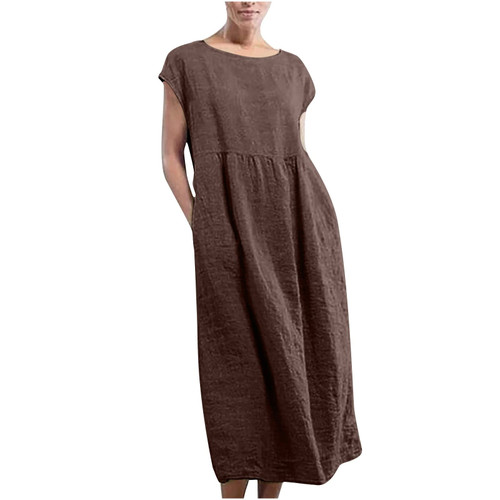 Ladies Solid Color Cotton Linen Casual Dress Loose Maxi Dress for Women Summer Dresses Pockets Comfy Beach Dresses 2023 Ladies Solid Color Cotton Linen Casual Dress Loose Maxi Dress for Women Summer Dresses Pockets Comfy Beach Dresses 2023
