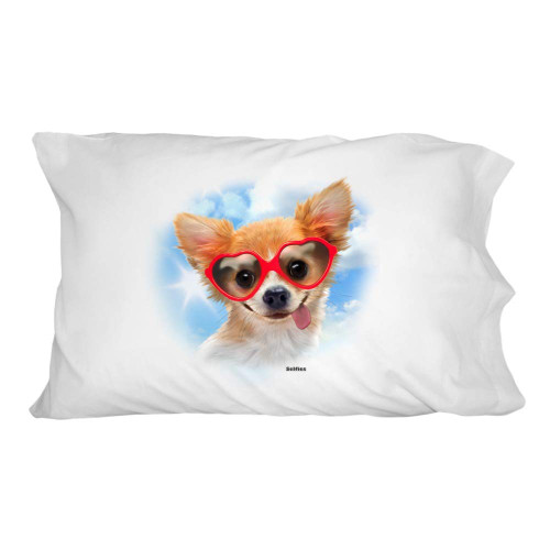 GRAPHICS & MORE Chihuahua Dog Heart Glasses Selfie Novelty Bedding Pillowcase