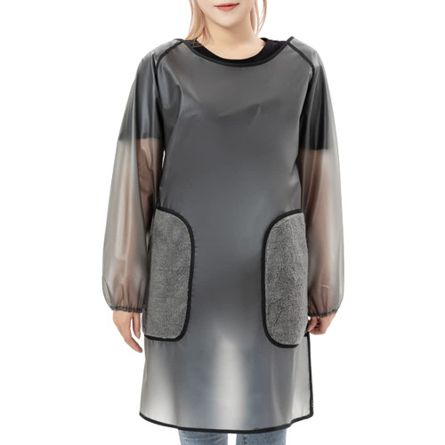 WAYUTO Waterproof Dog Grooming Apron with 2 Wipe Hand Pockets Long Sleeve TPU Apron Adjustable Bib Apron Work Apron for Dishwashing Kitchen Cooking Lab Work Butcher Cat Grooming Cleaning Fish Black