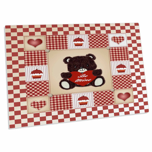 3dRose Brown Bear, Heart, Be Mine, Checked Red Quilt Look,... - Desk Pad Place Mats (dpd-236885-1)