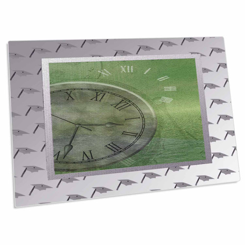 3dRose Clocks on Green Ocean on Graduation Cap Background - Desk Pad Place Mats (dpd-203322-1)