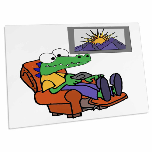 3dRose Funny Cute Alligator Watching TV in Recliner - Desk Pad Place Mats (dpd-338970-1)