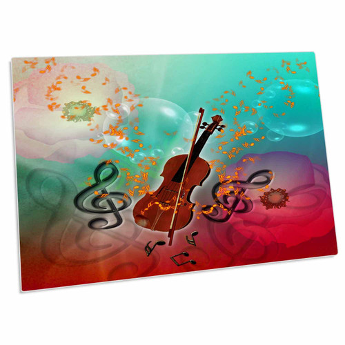 3dRose Music Violin with Violin Bow and Bubbles on Colorful... - Desk Pad Place Mats (dpd-243073-1)