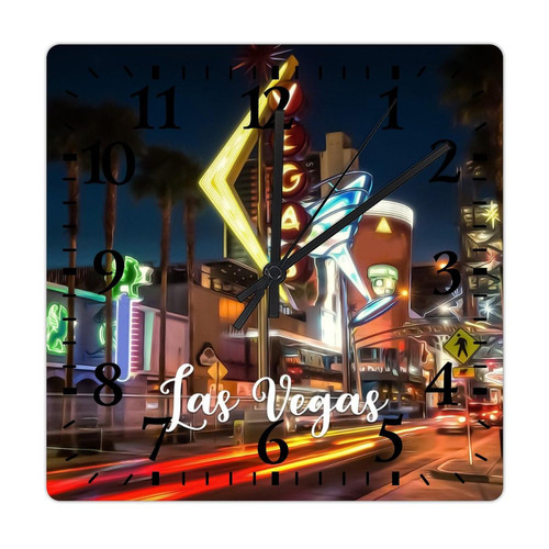 COCOKEN Las Vegas Wall Clock Las Vegas Scenery Cityscape Wooden Wall Clocks Battery Operated 10.6 Inch Non-Ticking Retro Cabin Wall Decor for Kitchen Bedroom Living Room Office