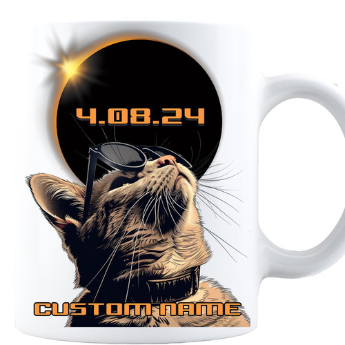 PerfectoStore Personalized Total Solar Eclipse Cat April 8 2024 America Solar Eclipse gifts for Friend, women, her, ceramic coffee mug (Cat)