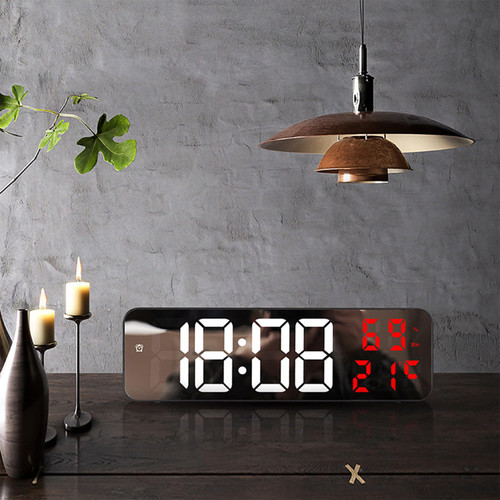 Xinsrenus Digital Wall Clock Led Wall Clocks - Temperature Date Display Brightness Table Wall-Mounted Mirror Electronic Alarm Clock for Home Decor