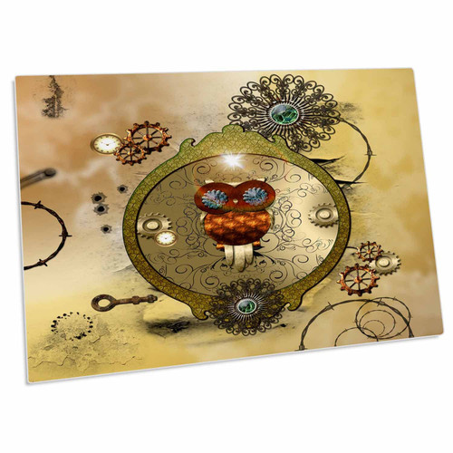 3dRose Steampunk Cute owl on a Frame with Clocks and Gears - Desk Pad Place Mats (dpd-243076-1)