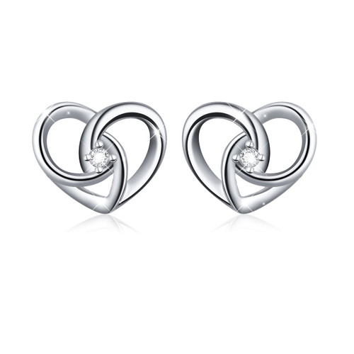 925 Sterling Silver Jewelry "I Love You To The Moon and Back" Love Heart Stud Earrings