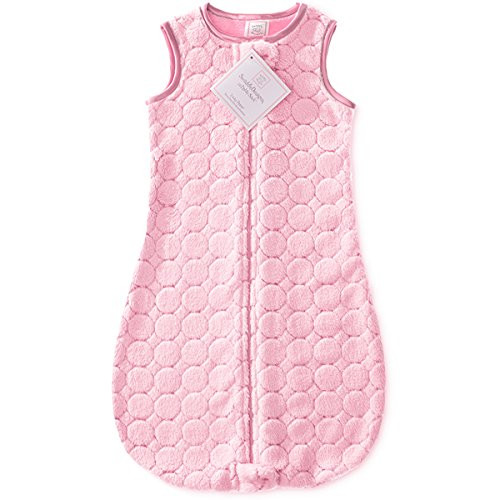 SwaddleDesigns Microfleece Sleeping Sack with 2-Way Zipper, Pink Puff Circles, 6-12MO