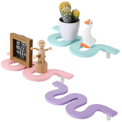Tatuo 3 Pieces Wavy Floating Shelves Cute Cloud Shelves Daisy Flower Plant Wall Shelf Kawaii Danish Room Decor Funky Squiggle Wall Shelf Preppy Book Shelf for Wall(Pink, Bright Blue, Purple, Lovely)