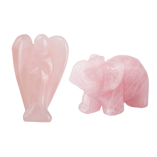 mookaitedecor Carved Rose Quartz Elephant Crystal & Guardian Angel Figurines Set, Mini Statue Pocket Stone for Healing and Home Decor 1.5 Inch mookaitedecor Carved Rose Quartz Elephant Crystal & Guardian Angel Figurines Set, Mini Statue Pocket Stone for Healing and Home Decor 1.5 Inch