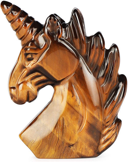 Artistone 2" Unicorn Hand Carved Crystal Gemstone Statue Figures Sculpture Collection Hand Carved Reiki Healing Crystal Stone(Yellow Tiger Eye)