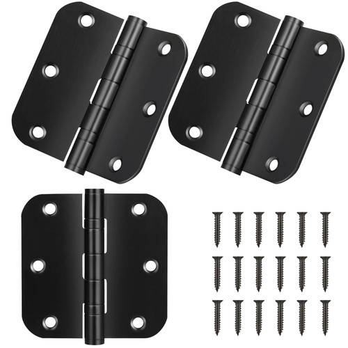 Stainless Steel Door Hinges, 3.5''X 3.5'' Ball Bearing Hinges, Commercial Grade Heavy Duty Hinges with 5/8 Inch Radius Corners, Door Interior Metal Hardwares, 3 Pack (Black)