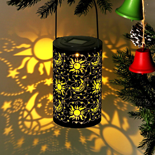 Season 2 Season Outdoor Solar Lanterns Garden Decor Hanging Solar Lantern Lights Waterproof Metal Garden Lantern with Sun Star Moon Decorative Yard Lantern Decor as Gift for Women