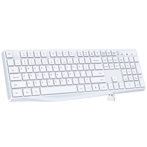 Lovaky Wireless Keyboard, 2.4G Ergonomic Wireless Computer Keyboard, Enlarged Indicator Light, Full Size PC Keyboard with Numeric Keypad for Laptop, Desktop, Surface, Chromebook, Notebook, Snow White