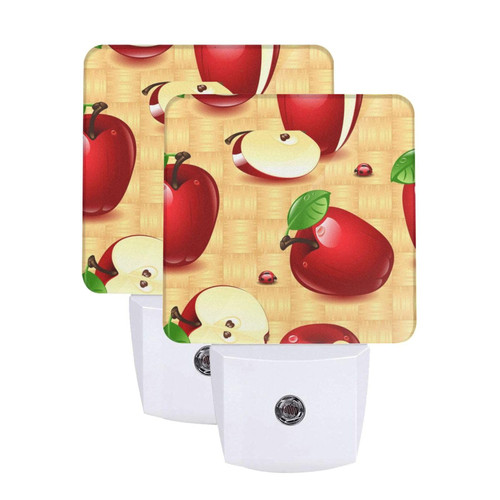 Apples Pattern Night Lights Plug Into Wall Led Night Light with Smart Auto Dusk to Dawn Sensor Night Lamp for Bedroom Bathroom Kitchen Hallway Decor Energy Efficient Nightlight, 2 Pack
