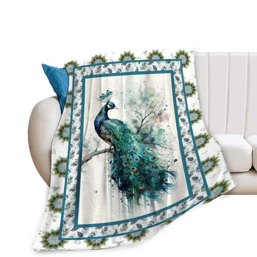 Zhongh Peacock Blanket Peacock Feather Throw Blankets Cozy Fleece Flannel Blanket Plush Lightweight Peacock Bedding Peacock Decor Peacock Gifts for Girls Women Kids Adults for Couch Sofa Bed 40"X50"