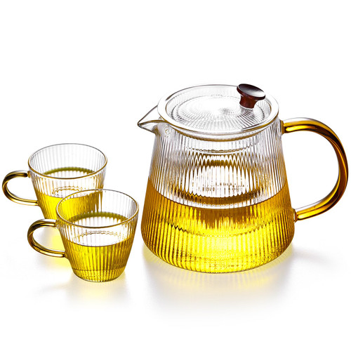 Glass Teapot with Infuser and Lid Set 1000ml/35.2oz, Glass Tea Kettle with Removable Infuser and Lid and 2Pcs Tea Cup for Blooming and Loose Leaf Tea Maker,Clear Teapot for Stovetop Safe