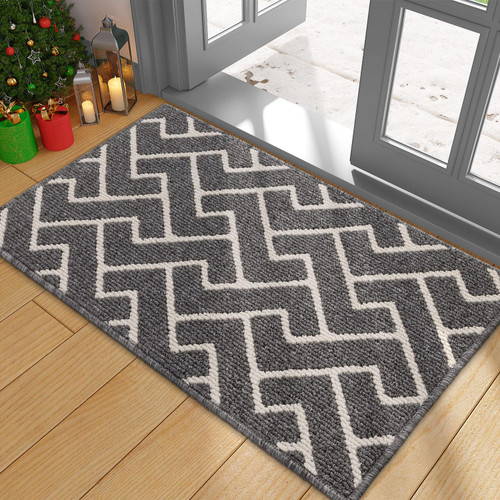 hicorfe Indoor Doormat,Front Back Door Mat Rubber Backing Non Slip Door Mats,24"x35" Absorbent Resist Dirt Entryway Doormat Inside Floor Mats for Entrance Washable Low-Profile(Grey)