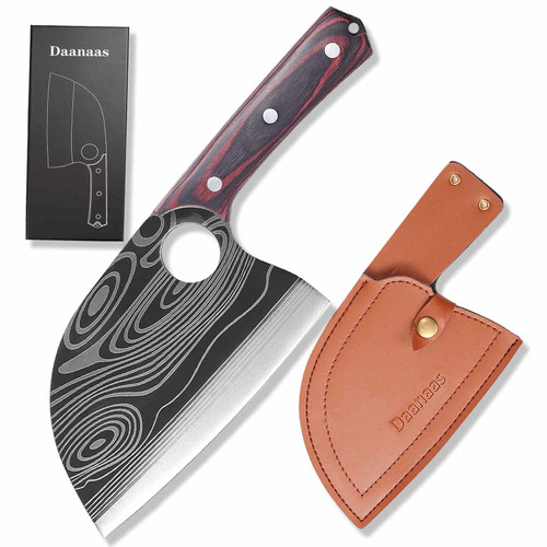 Serbian Chef Knife Full Tang 7in?Meat Cleaver Heavy Duty for Meat Cutting High Carbon Steel Hand Forged ?Butcher Knife with Sheath for Kitchen,BBQ,Camping,Gift Box