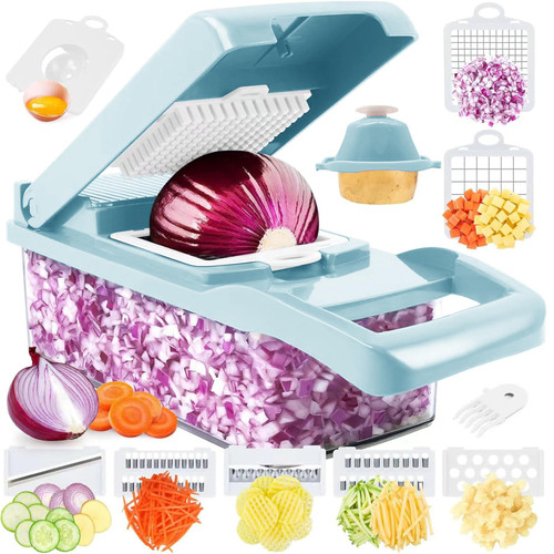 Artbros Vegetable Chopper, Veggie Chopper 13 in 1 Multifunctional Vegetable Cutter, Onion Food Chopper with Container, Mandoline Slicer Dicer for Kitchen, Blue