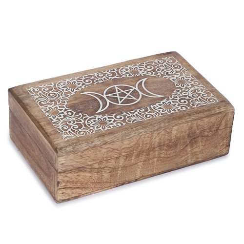 Ajuny Hand Carved Decorative Wooden Jewelry Box Star Moon Design Multipurpose Treasure Chest Jewellery Storage Organizer Trinket keepsake Earrings, Necklaces Watch Boxes, Great for Gifts - 8x5 Inch