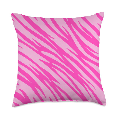 Zebra Print Stripes Pink Wild Animal Pattern Girls Throw Pillow