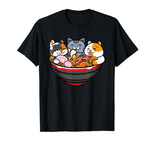 Kawaii Cute Anime Cats Ramen Noodles Otaku Japanese Foodie T-Shirt
