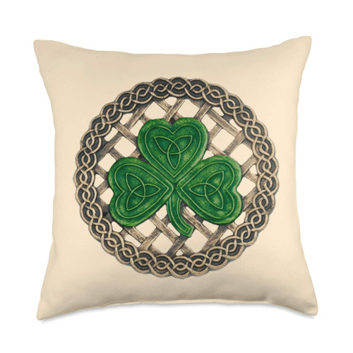 Atteestude Green Shamrock, Celtic Knots with Beige Background Throw Pillow, 18x18, Multicolor